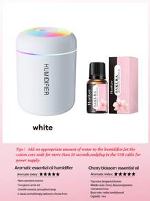 USB香薰加湿器，带冷雾和LED彩灯，小型加湿器，香薰喷雾机，有黑色和白色两种，持久清新空气，非常适合汽车、卧室、办公室、浴室、卫生间、客厅、书桌 - 完美的礼物，您可以选择6种精油，