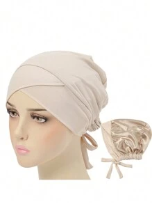 1pc Double Layer Modal Satin Hijab Cap Islam Undercap With Tie Bonnet Instant Hijabs For Women Turkish Scarves Muslim Turban Bandana