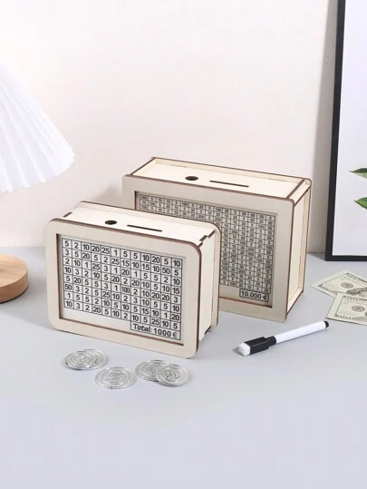 1pc Retro Wood Color Euro Piggy Bank, Creative Small And Large Two Sizes Design Home Cash Deposit Box, Used For Couples To Challenge Money-Saving Storage Box Exquisite Desktop Decorations,School Supplies,Back To School