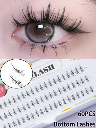 60pcs C-Curl Separated Natural Looking False Eyelashes, Transparent Stem, Individual Lashes, Suitable For Daily Makeup, DIY Lash Extension At Home, Soft And Easy To Use