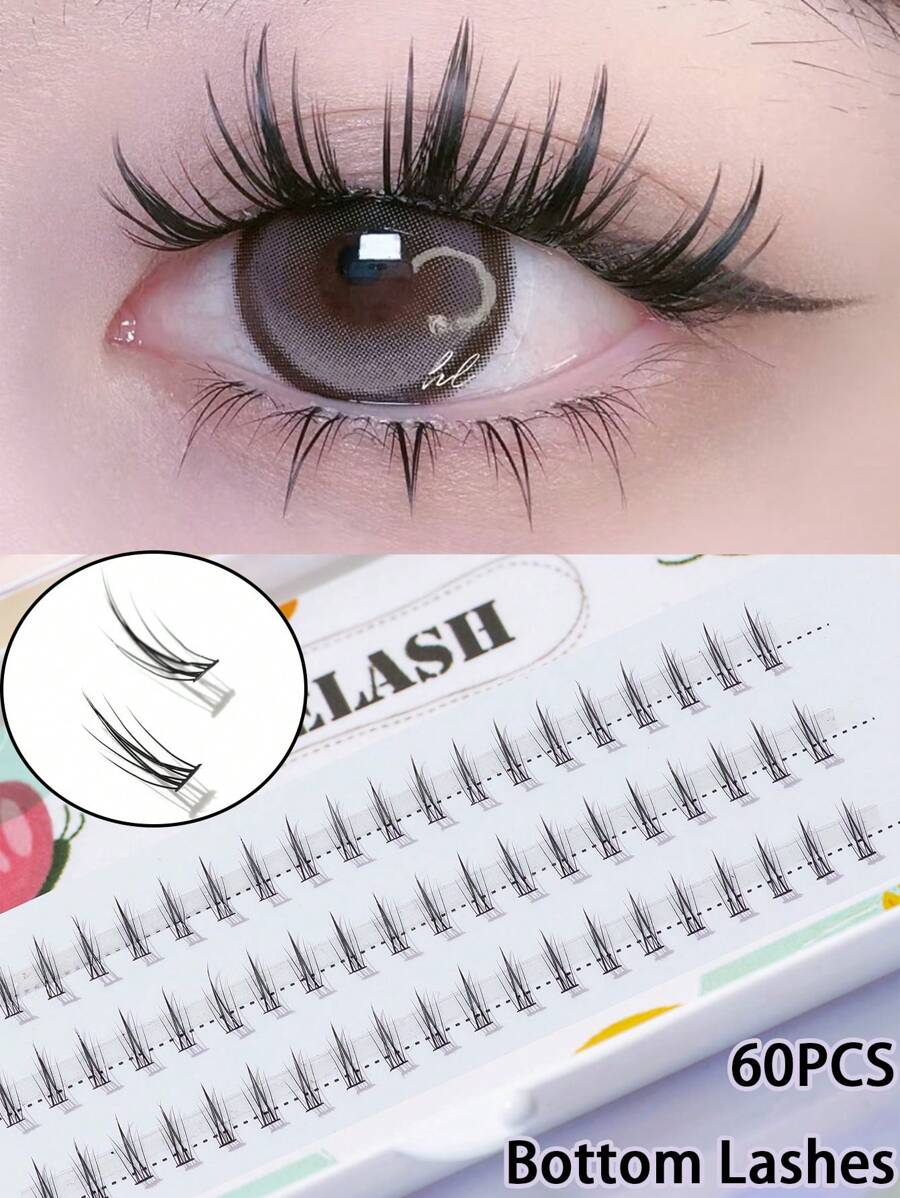 60 Clusters Bottom Eyelashes, C Curl, Segmented Natural Manga Eye, Clear Band, Individual Lashes For Daily Makeup Extension Eyelashes DIY At Home, Soft & Be Convenient To Use Lash Clusters, Eyelash Clusters, Individual Eyelashes, Lashes, Fake Lashes