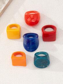 6pcs Set Vintage Exaggerated Acrylic Rings, Multi-Color Fashionable Personalized Rings Suitable For Gifts, Parties And Daily Wear For Women - Multicolor - View 4