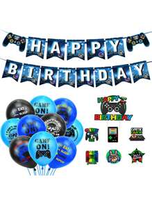 Conjunto de Decoração para Festa com Tema de Games Inclui Faixas de Controle, Balões e Decoração de Mesa para Festa de Aniversário