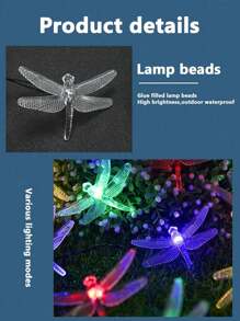 1 pièce Guirlande lumineuse solaire avec libellule et ciel étoilé, 20/50 lumières blanches chaudes. Décoration scintillante avec piles, 2 modes. Convient pour jardin, pelouse, Noël, fête, chambre, mariage, anniversaire.