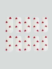 Add A Touch Of Romance With 24Pcs Press On Nails Medium Square Red And White Nails Art Elegant Simple Red Heart-Shaped White Nails Full Coverage Fake Nail Tips For Women And Girls Includes 1Sheet Adhesive Tabs & 1Pc Mini File Valentine'S Nails Suitable For Mother'S Day Office Daily Wear False Nails Jelly Glue Is Randomly Shipped Nail Supplies Nails