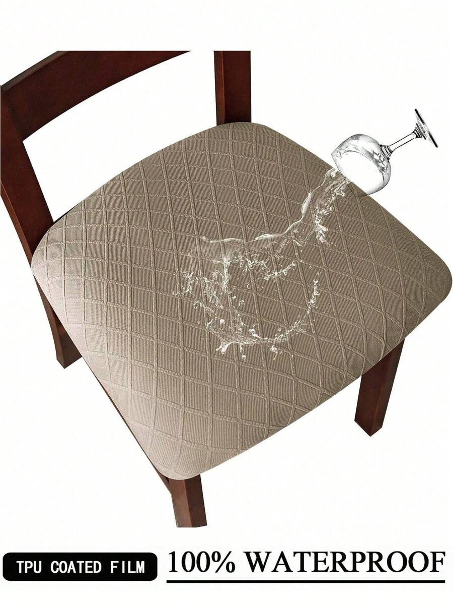 100% Waterproof Dining Chair Seat Cover, Geometric Pattern Chair Slipcover,  Jacquard Cover For Chairs Coffee, 1pc