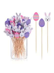 10/30pcs Assorted Easter Bunny, Colorful Easter Egg, Bunny Decorative Bamboo Sticks, Cocktail, Fruit, Dessert, Appetizer, BBQ Bamboo Skewers, Birthday Party, Holiday Decoration Supplies - Multicolor - View 5