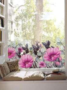 Romantic Flower Sticker, Window Glass Decorative Film, Bathroom Translucent Self-Adhesive Glass Sticker Cabinet Sticker