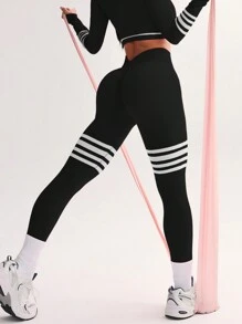 TCVC Sportlich gestreifte linenfarbene High Waist Crinkle Yoga Leggings für Damen, hochdehnbare nahtlose Strumpfhosen für Indoor- und Outdoor-Workouts, Bauchformung, Pfirsichhintergrund, lässig und vielseitig