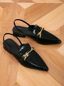 Zuecos de malla con puntera puntiaguda y hebilla, planos para mujer para primavera/verano, mocasines negros planos