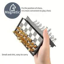 Chess Sets - Travel Chess Set That Stows In Your Pocket - Magnetic Chess Set With Folding Case(Gold And Silver Pieces) Family, Gathering, And Halloween/Thanksgiving Day/Christmas Gift