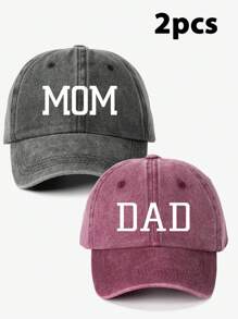 2 件装 DAD+MOM 印花复古棒球帽，时尚爸爸妈妈帽子，可调节尺寸，男女通用户外日常穿着，节日礼物 - A - 查看 19