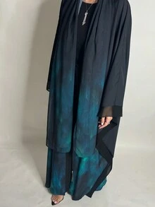 1 Chiếc Áo choàng Abaya in họa tiết hoa nhuộm loang đơn giản thời trang dành cho nữ thể hiện sự thanh lịch của Trung Đông, Áo choàng Abaya thanh lịch phù hợp với cuộc sống hàng ngày và lễ hội, Kaftan khiêm tốn - Màu xanh bạc hà - Xem 4