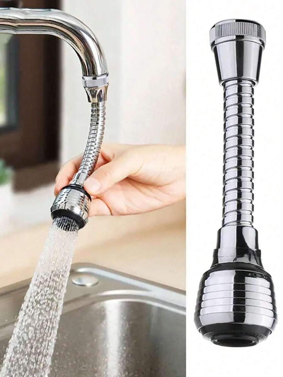 1pc Creative 360° Rotatable Faucet Extension Pipe, Rotating Splash-Proof Nozzle, Upgraded Kitchen Water-Saving - Silver - View 1