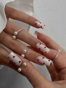 Add A Touch Of Romance With 24Pcs Press On Nails Medium Square Red And White Nails Art Elegant Simple Red Heart-Shaped White Nails Full Coverage Fake Nail Tips For Women And Girls Includes 1Sheet Adhesive Tabs & 1Pc Mini File Valentine'S Nails Suitable For Mother'S Day Office Daily Wear False Nails Jelly Glue Is Randomly Shipped Nail Supplies Nails