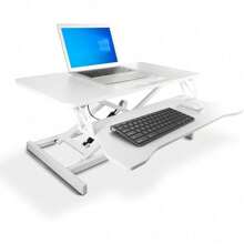 Height-Adjustable Standing Desk Converter With 81cm Wide Platform For Dual Monitors & Keyboard Tray - White - View 2