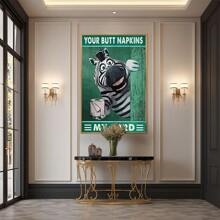 Zebra With Paper Roll By MouthLarge Framed Wall Art Decor Canvas Print - For Bedroom, Bathroom, Office-1pc - Multicolor - View 5