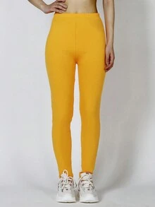 Women's Fashion Solid Color Simplemeshes Leggings, Soft And Comfortable High Elastic Fitness Sports Pants, Available In Multiple Colors For Indoor Exercises, Outdoor Activities, Vacations, Walking, Casual Wear, 7/8 Length - Orange - View 4