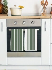 2Pcs Ultra-Soft Microfiber Kitchen Towels - Olive Green, Super Absorbent & Machine Washable For Home And Restaurant Use - Green - View 3