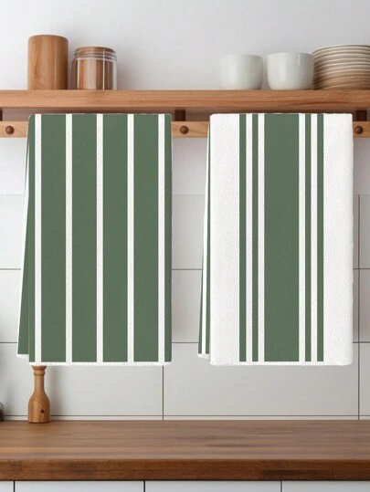 2Pcs Ultra-Soft Microfiber Kitchen Towels - Olive Green, Super Absorbent & Machine Washable For Home And Restaurant Use