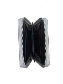 Carteira mini feminina em couro PU com decoração de strass, carteira curta 2 em 1 com zíper e porta-cartões, carteira de mão compacta e charmosa, carteira estilo INS europeu e americano, carteira pequena feminina. - Prata - Ver 4