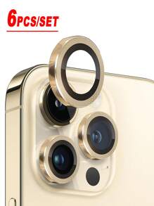 ZYONS 6pcs/Set Gold Metal Ring Camera Lens Protector, Perfect Fit, Rear Camera Lens Round Camera Film, Compatible With IPhone 16 Pro Max/16 Pro/16 Plus/16/16E/15/14/13 Mini/12/11 Series Gift For Birthday, Family, Friends Alloy Metal With Tempered Glass Full Cover, Lens Protector, Phone Accessories