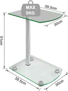 Sofa Side/End Table, Small Modern Clear Glass Coffee/Snack Table, Narrow Table For Living Room, Home, Office(C) - Transparent - View 2