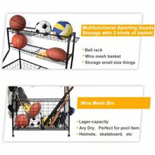 Kinghouse Garage Sports Equipment Organizer, Ball Storage Rack, Ball Storage Garage, Garage Organizer, Rolling Sports Ball Storage Cart, Black, Steel