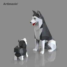 Artimavin Two Huskies Paper Model Three-Dimensional Paper Art Origami Ornaments Puzzle Indoor Window Office And Other Environmen - Reference Color - View 4