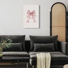 1pc Framed Canvas Poster, Pink A Watercolor Nursery Vintage Bow Wall Art Canvas Paintings, Ideal Gift For Bedroom Living Room Corridor, Wall Art, Room Decoration - 彩色 - 查看 3