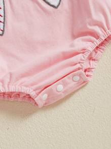 Baby Girls Summer Sweet Romper Infant Short Sleeve Round Neck Rugby Bow Embroidery Romper