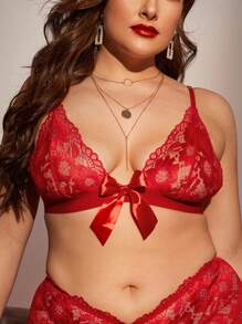 Plus Size Sexy Bowknot Front Lingerie - Red - View 5