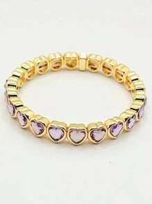 时尚跨境心形弹力手链女士彩色手镯情人节礼物情人 - 鑲鑽桃心手鍊 - 查看 21