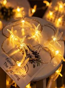 1 pièce Guirlande lumineuse solaire avec libellule et ciel étoilé, 20/50 lumières blanches chaudes. Décoration scintillante avec piles, 2 modes. Convient pour jardin, pelouse, Noël, fête, chambre, mariage, anniversaire.