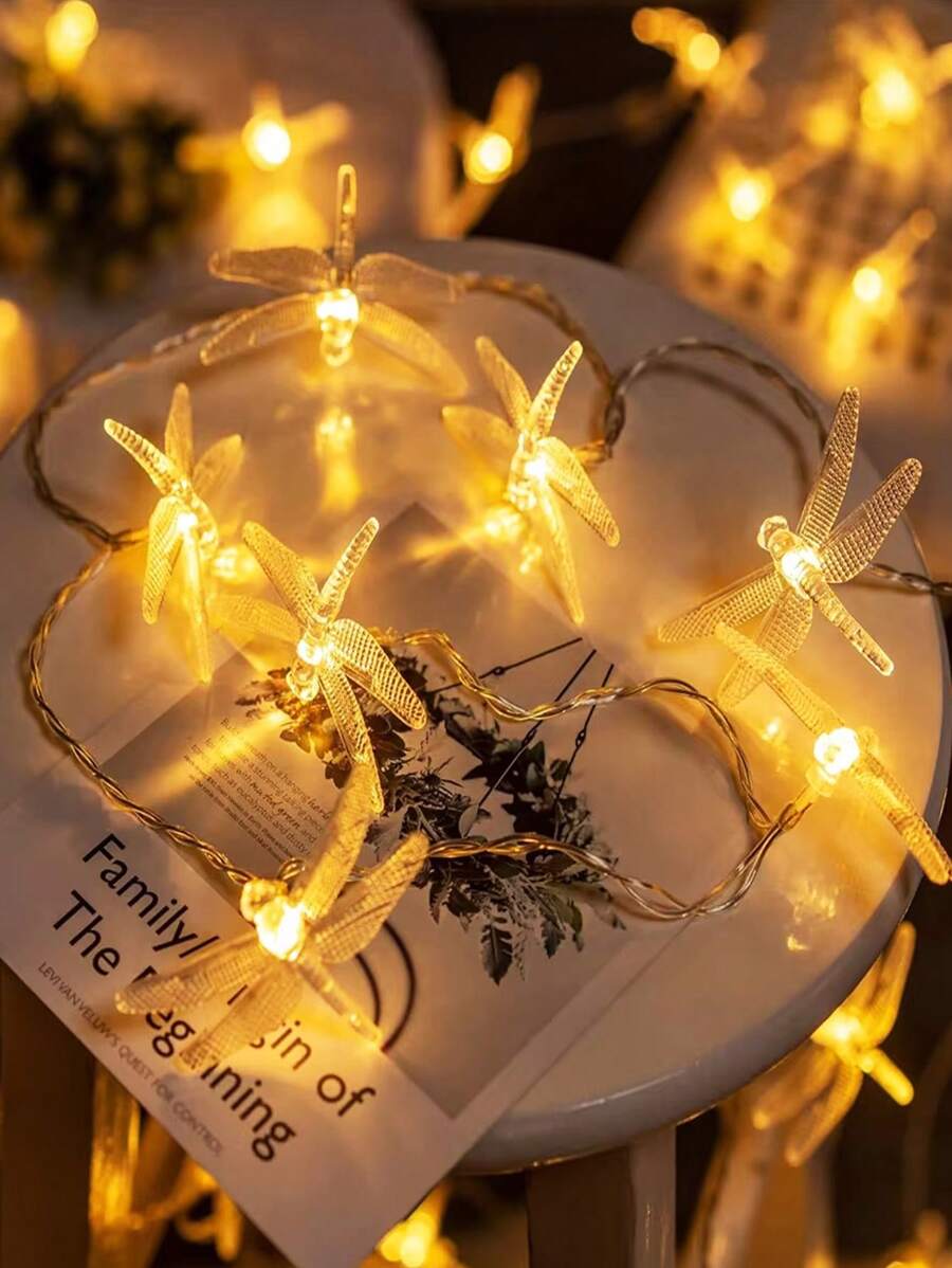 1 pièce Guirlande lumineuse solaire avec libellule et ciel étoilé, 20/50 lumières blanches chaudes. Décoration scintillante avec piles, 2 modes. Convient pour jardin, pelouse, Noël, fête, chambre, mariage, anniversaire.