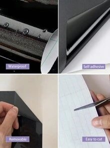 1 卷光面白色黑色粉色接触纸白色光面自粘纸光面防水厨房即剥即贴壁纸可移除乙烯基壁纸装饰厨房橱柜家具台面 - 黑色 - 查看 8