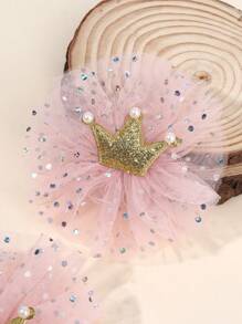 2 pezzi di fermagli per capelli con corona glitterata per ragazze, con perle finte e decorazioni in strass, colore beige e rosa, molletta per capelli con molletta per feste, festival e celebrazioni, accessori per capelli adatti per bambini e ragazze, perfetti come regalo, adatti per la vita quotidiana e le vacanze