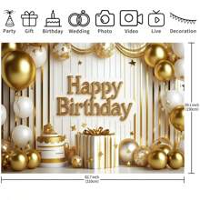 1pc Shiny Gold Balloon Birthday Party Backdrop Banner, New Multi-Functional Polyester Photography Background Curtain, Suitable For Birthday Party Decoration, Luxury Elegant Birthday Celebration Decoration And Portrait Photography Studio Background, No Electricity Required,Christmas