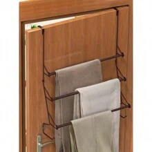 Adjustable Over The Door Towel Rack With Hooks, Triple Towel Bar Hanger For Bathroom - Đồng - Xem 5