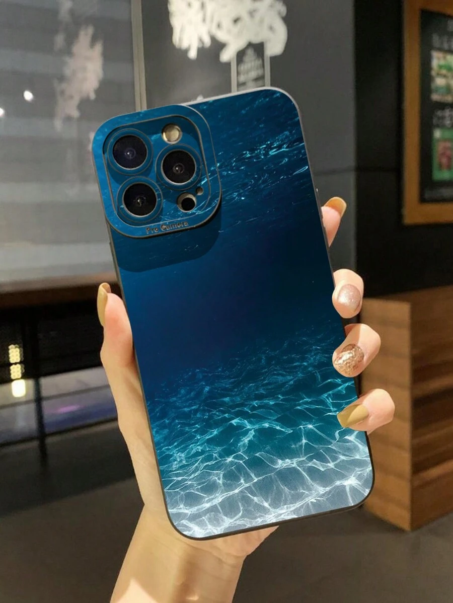 1pc Deep Sea Underwater Landscape Camera Protection Shockproof Phone Case Compatible With Apple, /Galaxy, Infinix, Redmi, OPPO, VIVO, Realme - Black - View 1