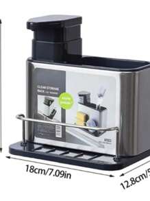 Stainless Steel Sink Organizer Sponge Holder With Detergent Holder Soap Dispenser Kitchen - 銀色 - 查看 6