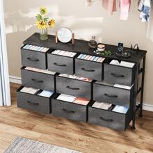 GIKPAL 10 Drawer Dresser For Bedroom, Dresser TV Stand With Power Outlets, Entertainment Center Chest Of Drawers For 55'' Long TV, Wide Fabric Dresser For Storage And Organization - 深灰色 - 查看 6
