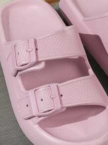 Adjustable Pink Indoor Outdoor Summer 2025 Soft, Lightweight And Comfortable Bathroom Slippers With Thick Soles, Double Strap For Plus Size, Unisex Beach & Shore