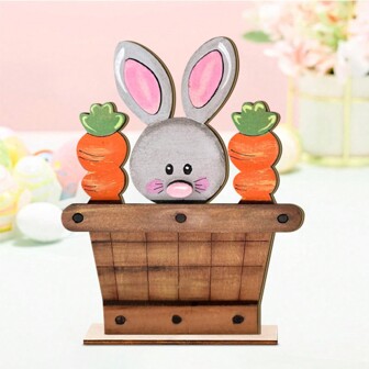 1 套复活节兔子装饰标志木制桌面标志装饰春季复活节兔子胡萝卜装饰桌面装饰，乡村风格木制兔子复活节主题派对装饰春季农舍桌面中心装饰分层托盘装饰