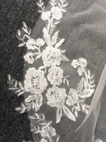 1 pièce Voile de mariée en dentelle florale avec peigne en métal, longueur jusqu'au bout des doigts 95 cm (37,4 pouces), pour la mariée, blanc ivoire - Multicolore - Voir 4