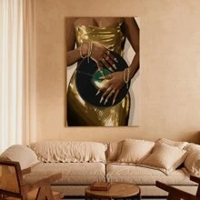 1 Pc Framed Canvas Women Wall Art Fashion Women Pictures Wall Decor Woman Paintings Portrait Canvas Prints Artwork For Living Room Bathroom Bedroom - 黑色 - 查看 2