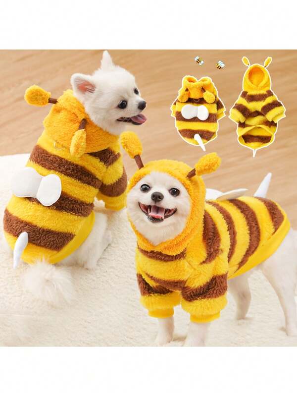 Pluchen Huisdierkleding, Warme Katten- en Hondenoutfits, Huisdierbenodigdheden, Herfst/Winter, Bijenvormig Riemharnas Met Fleece