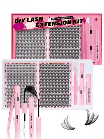 560 件戏剧性 C 卷曲 8-16 毫米混合 DIY 睫毛延长套装 DIY 下睫毛睫毛书大容量柔软单独簇睫毛打造蓬松自然纤细 Y2k 蝴蝶元素粉色底卡居家造型持久 DIY 睫毛胶、DIY 胶水去除剂、DIY 睫毛镊子（下睫毛 + 80D）