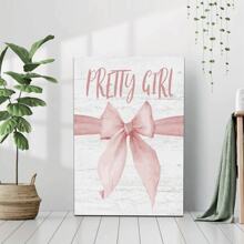 1 Pc Framed Canvas Wall Art Poster Coquette Girl Ribbon Bow Wooden Preppy Pink Desk Decor Girly Aesthetic Decor For Home Girls Room Bedroom Dorm College Apartment Wall Desk Shelf Tabletop Decoration For Living Room Bathroom Bedroom