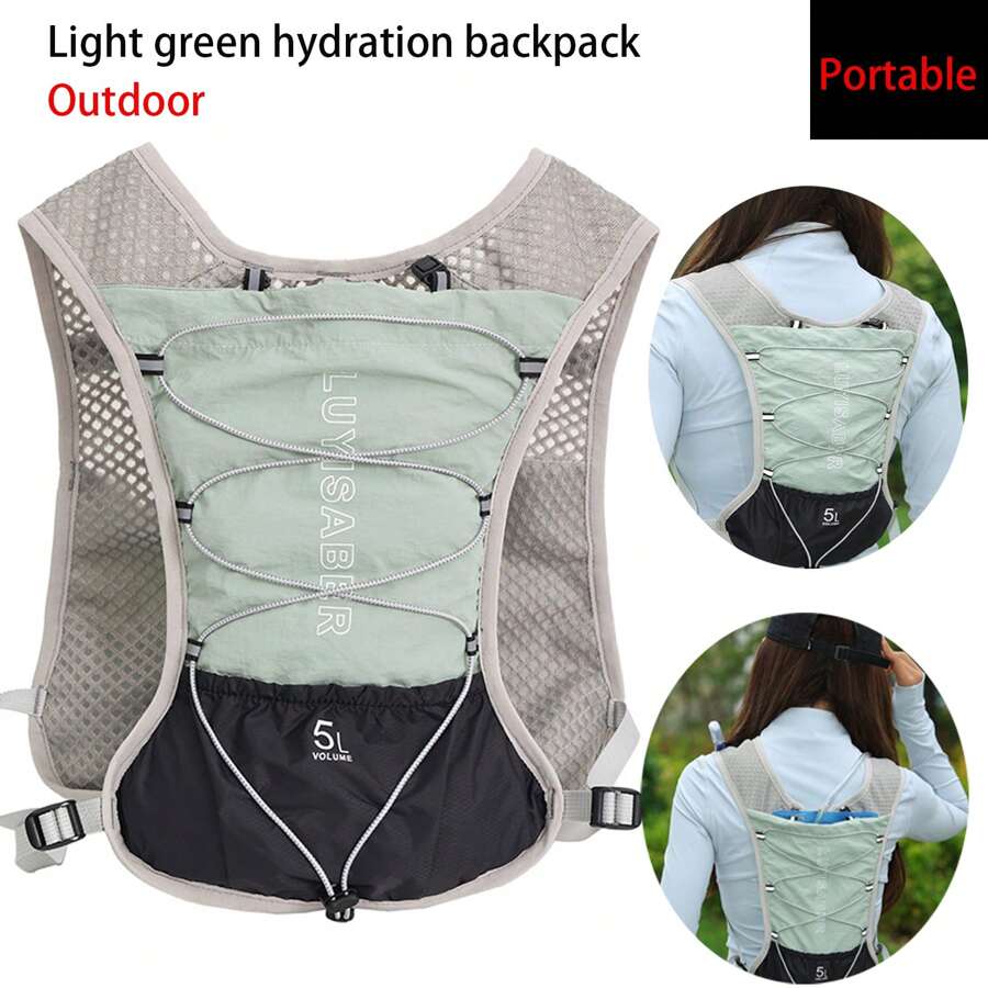 5L Vest Style Hydration Backpack, Lightweight Portable Outdoor Backpack, Multi-Compartment Cycling Running Hiking Backpack For Camping Sports Competition, Light Green - Green - View 1